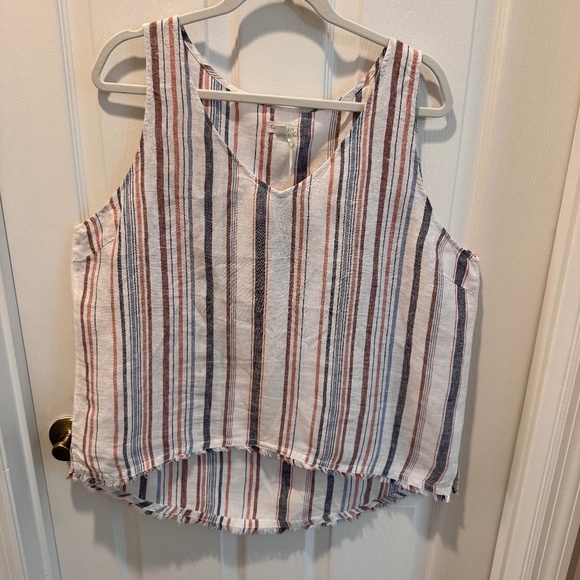Woman's Linen Striped Tank Top, Size 16, Garnet Hill - Picture 1 of 10